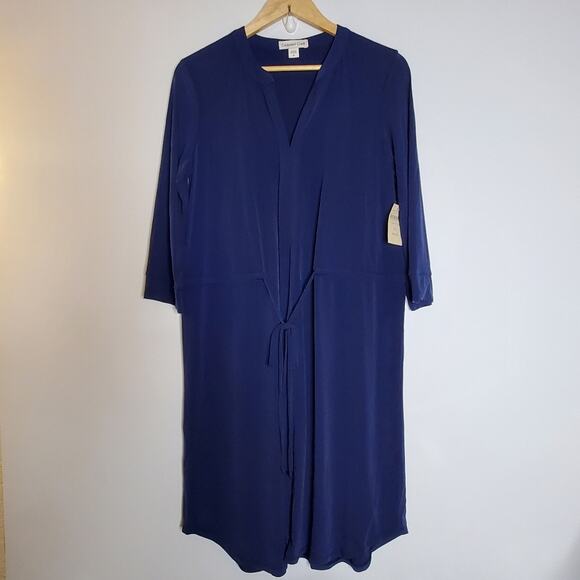 Coldwater Creek Nouvelle Knit Dress Drawstring waist casual Blue NWT 14 - Picture 1 of 8